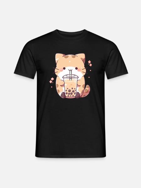 Kawaii Cat Bubble Tea Boba tea - Men's T-Shirt - black