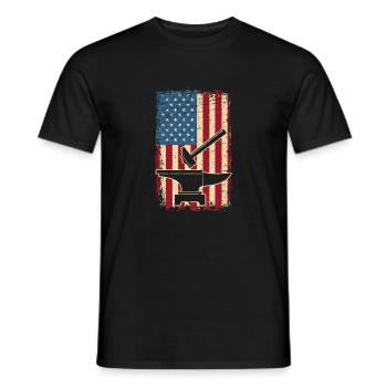 Blacksmith Hammer Anvil US Flag Patriotic American - Men's T-Shirt - black - Front - AI Model Male 178 light (178cm)