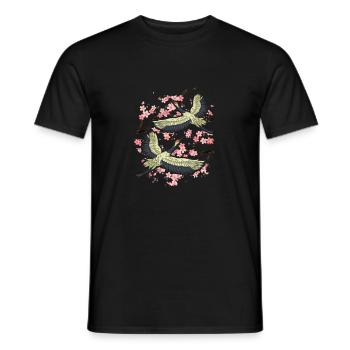 Cherry Blossom Japanese Art Bird Crane Japan Lover - Men's T-Shirt - black - Front - AI Model Male 178 light (178cm)