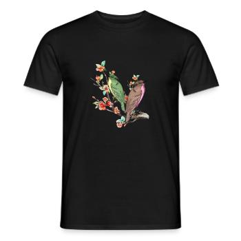 Cherry Blossom Japanese Art Birds On Peach Tree - Men's T-Shirt - black - Front - AI Model Male 178 light (178cm)