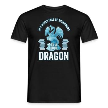 Bookworm Bookdragon Books Dragon Book Fan Reading Fan - Men's T-Shirt - black - Front - AI Model Male 178 light (178cm)