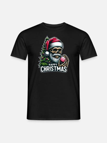 Weihnachtsmann Skull mit Christbaumkugel - Männer T-Shirt - Schwarz