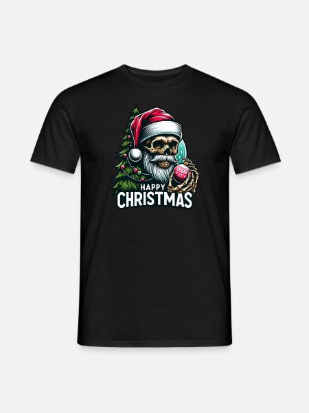 Weihnachtsmann Skull mit Christbaumkugel - Männer T-Shirt - Schwarz