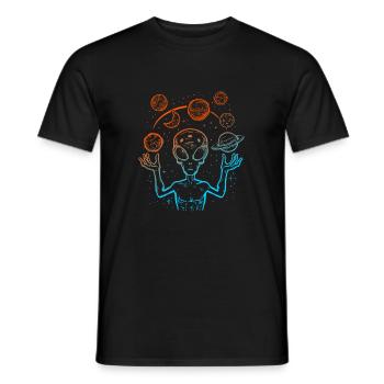 UFO Alien Juggling Planets Space - Men's T-Shirt - black - Front - AI Model Male 178 light (178cm)