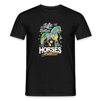 Pferde Blumen Das Leben ist mit Pferden besser - Männer T-Shirt - Schwarz - Vorne - AI Model Male 178 light (178cm)