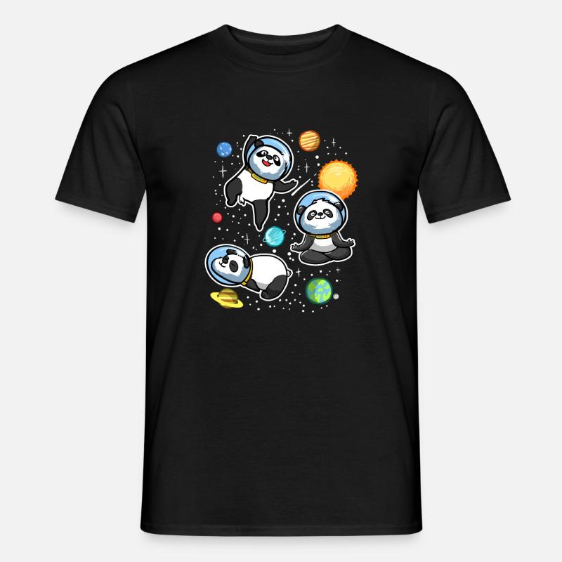 Lazy Space Pandas Astronauts Universe With Planets - Men’s T-shirt - black