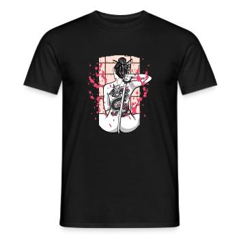 Japanese Dragon Tattoo Samurai Cherry Blossom - Men's T-Shirt - black - Front - AI Model Male 178 light (178cm)