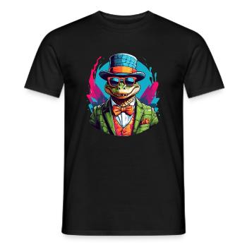 Crocodile alligator coloré avec lunettes de soleil et chapeau - T-shirt homme - noir - Devant - AI Model Male 178 light (178cm)
