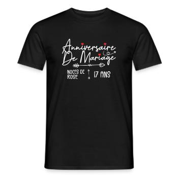 Anniversaire de mariage 17 ans - Noces de Rose - T-shirt homme - noir - Devant - AI Model Male 178 light (178cm)