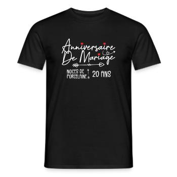 Anniversaire de mariage 20 ans Noces de Porcelaine - T-shirt homme - noir - Devant - AI Model Male 178 light (178cm)