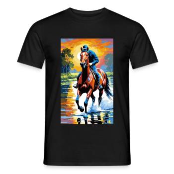 Cheval | Équitation | Animaux | Monture | Coloré - T-shirt homme - noir - Devant - AI Model Male 178 light (178cm)