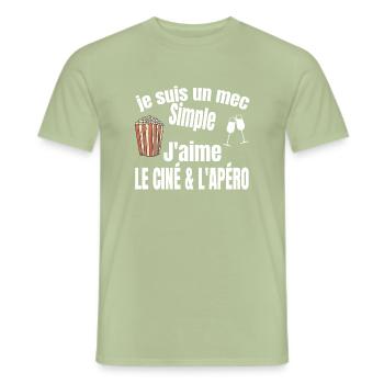 ciné et apéro - T-shirt homme - vert sauge - Devant - AI Model Male 178 light (178cm)