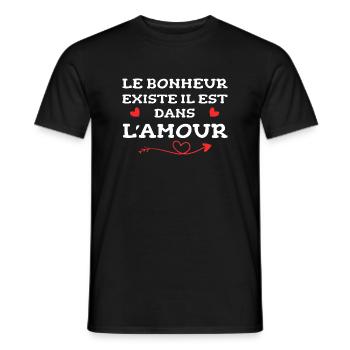 Le bonheur existe il est dans l'amour - T-shirt homme - noir - Devant - AI Model Male 178 light (178cm)