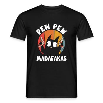 Pew Pew Funny Cat - Men's T-Shirt - black - Front - AI Model Male 178 light (178cm)