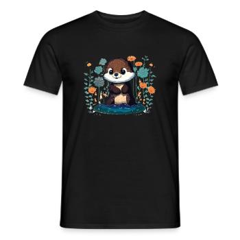 Fleurs de loutre bébé – Loutre - Men's T-Shirt - black - Front - AI Model Male 178 light (178cm)