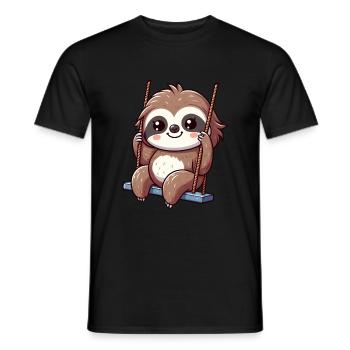 Paresseux mignon sur l’aire de jeux de dessin animé de balançoire - T-shirt homme - noir - Devant - AI Model Male 178 light (178cm)