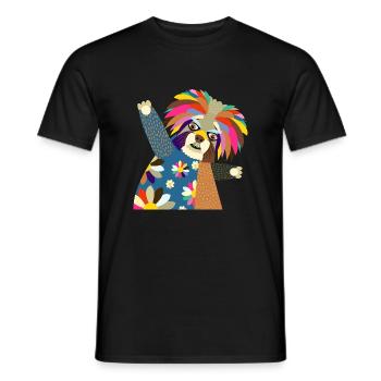 Folk Art Terrier Dog Portrait - Men's T-Shirt - black - Front - AI Model Male 178 light (178cm)