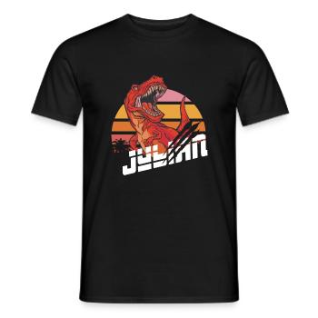 JULIAN - Beautiful boy name with T-REX Dino - Men's T-Shirt - black - Front - AI Model Male 178 light (178cm)