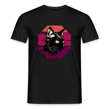 Cat Wearing Headphones | cat wearing earphones - Men's T-Shirt - black - Front - AI Model Male 178 light (178cm)