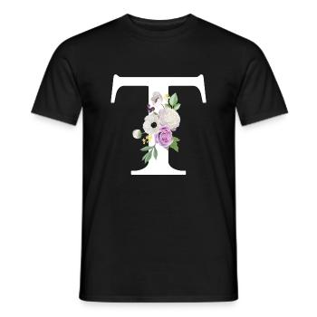 Purple Floral Letter T - Men's T-Shirt - black - Front - AI Model Male 178 light (178cm)