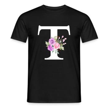 Purple Floral Letter T - Men's T-Shirt - black - Front - AI Model Male 178 light (178cm)