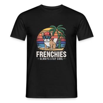 Cool Frenchie French Bulldog on the Beach - Men's T-Shirt - black - Front - AI Model Male 178 light (178cm)