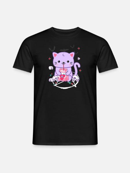 Katze Erdbeermilch Goth-Katze Goth Geschenk - Männer T-Shirt - Schwarz