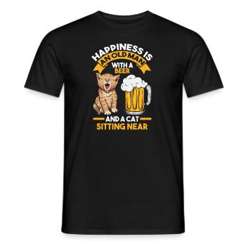 Cat & Beer Old Man Cat Beer Gift - Men's T-Shirt - black - Front - AI Model Male 178 light (178cm)