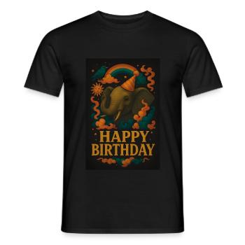 Joyeux anniversaire - Conception drôle d’éléphant - T-shirt homme - noir - Devant - AI Model Male 178 light (178cm)