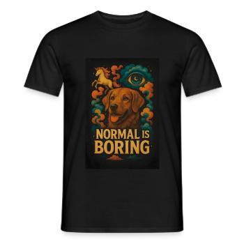 Hund mit Einhorn – Normal is Boring – Verrücktes D - Männer T-Shirt - Schwarz - Vorne - AI Model Male 178 light (178cm)