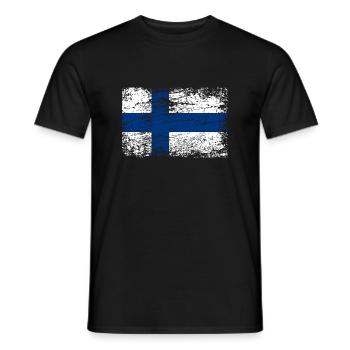 Finnland Flagge Used Look Banner Land Suomi - Männer T-Shirt - Schwarz - Vorne - AI Model Male 178 light (178cm)
