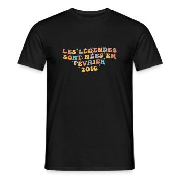 Février Né(e) en 2016 | Cadeau D'anniversaire - T-shirt homme - noir - Devant - AI Model Male 178 light (178cm)