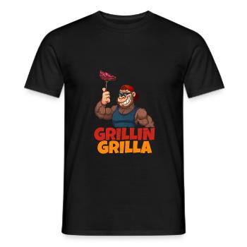 Funny Grillin Grilla Gorilla Steak Barbecue - Men's T-Shirt - black - Front - AI Model Male 178 light (178cm)