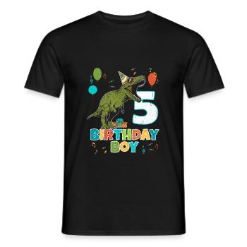5 ans, fête d'anniversaire de garçon avec dinosaure Rex - T-shirt homme - noir - Devant - AI Model Male 178 light (178cm)