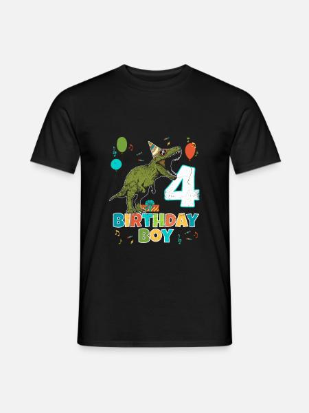 4-jährige Kindergeburtstags-Jungen-Party T Rex Dinosaurier - Männer T-Shirt - Schwarz