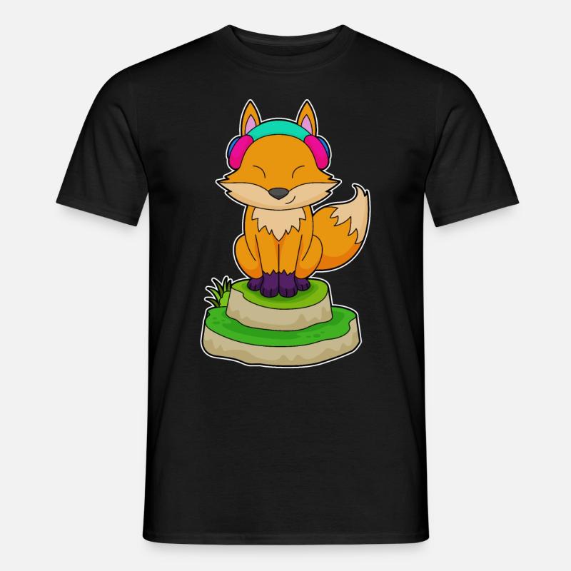 Fuchs Kopfhörer Musik - Männer T-Shirt - Schwarz