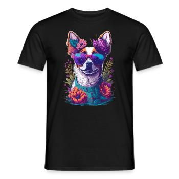 Illustration eines Hundes mit Sonnenbrille - Männer T-Shirt - Schwarz - Vorne - AI Model Male 178 light (178cm)