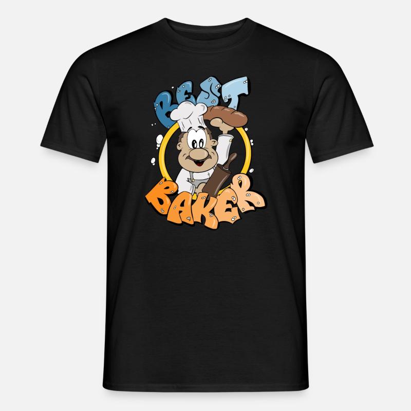 Bester Bäcker mit Brot in der Bäckerei Comic Figur - Männer T-Shirt - Schwarz
