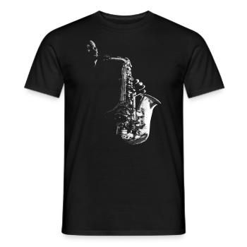 SAXOPHONE, SAXOPHONE ET SAXOPHONISTE SUR NOIR - T-shirt homme - noir - Devant - AI Model Male 178 light (178cm)
