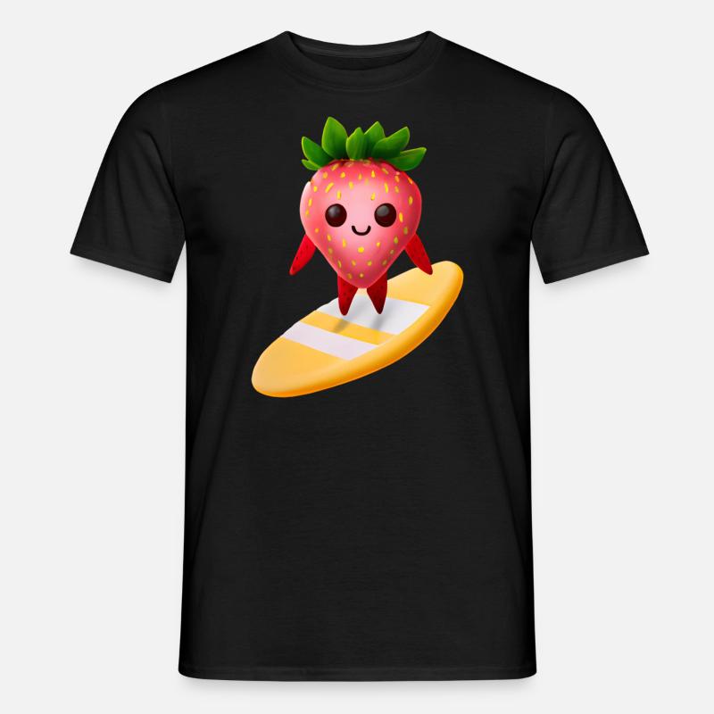 Erdbeere auf Surfboard - Männer T-Shirt - Schwarz