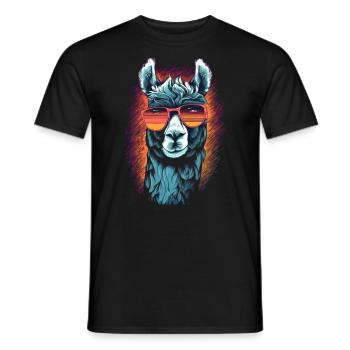 Llama with sunglasses Llama trekking - Men's T-Shirt - black - Front - AI Model Male 178 light (178cm)