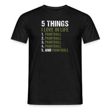 Sport 5 Things I Love In Life Paintball - Männer T-Shirt - Schwarz - Vorne - AI Model Male 178 light (178cm)