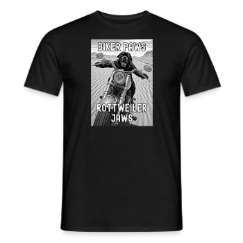 Rottweiler-Hund fährt Motorrad in der Wüste - Männer T-Shirt - Schwarz - Vorne - AI Model Male 178 light (178cm)