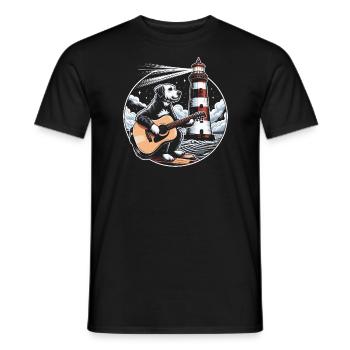 Dog with guitar and lighthouse - Men's T-Shirt - black - Front - AI Model Male 178 light (178cm)