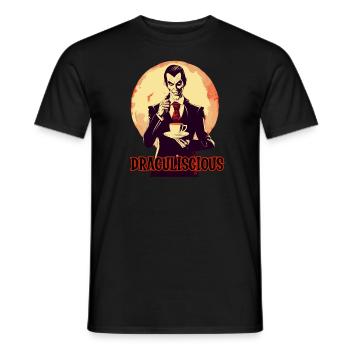 A vampire drinking coffee at night - Men's T-Shirt - black - Front - AI Model Male 178 light (178cm)