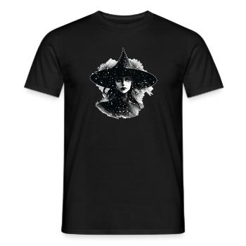 Witch's head in black and white, Halloween - Men's T-Shirt - black - Front - AI Model Male 178 light (178cm)