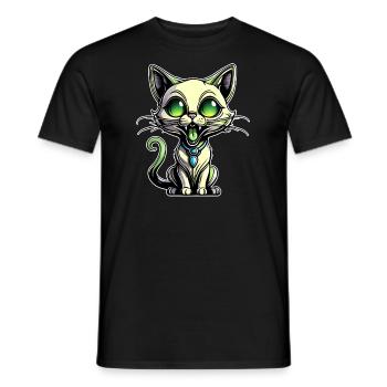 Chat extraterrestre vert mignon - T-shirt homme - noir - Devant - AI Model Male 178 light (178cm)