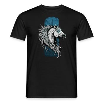 Beauté céleste : Hors à plumes de Pégase aux yeux bleus - T-shirt homme - noir - Devant - AI Model Male 178 light (178cm)