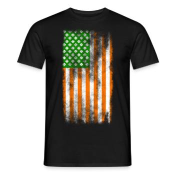Drapeau irlandais américain de St Patricks lavé Vertical - T-shirt homme - noir - Devant - AI Model Male 178 light (178cm)