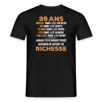 39 Ans Cadeau D'anniversaire Drôle Cadeau 39 ans - T-shirt homme - noir - Devant - AI Model Male 178 light (178cm)